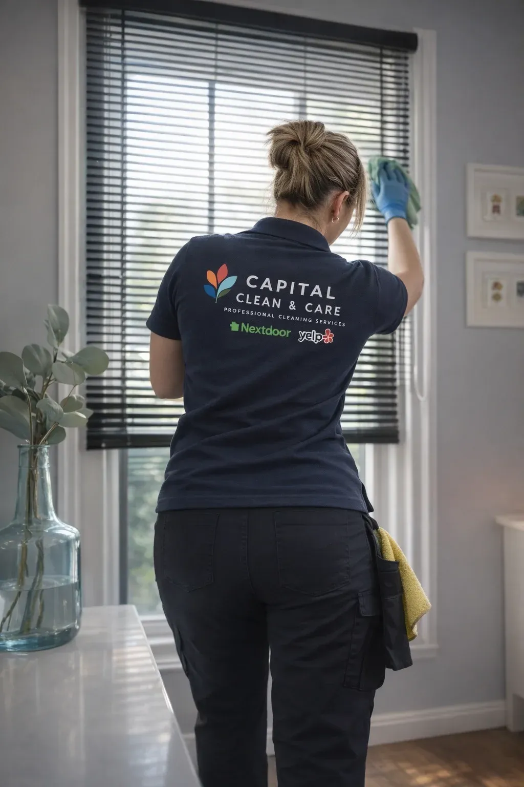 Capital Clean Care professional cleaning window blinds with eco-friendly products