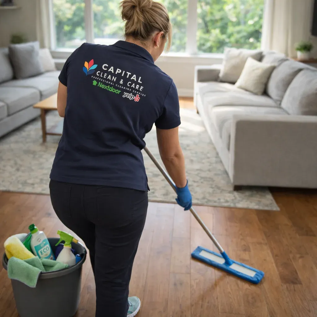 Capital Clean Care professional mopping hardwood floors