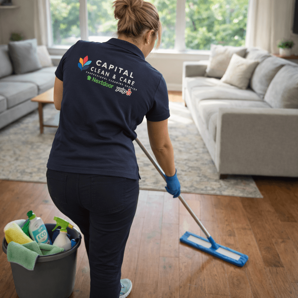 Capital Clean Care professional mopping hardwood floors