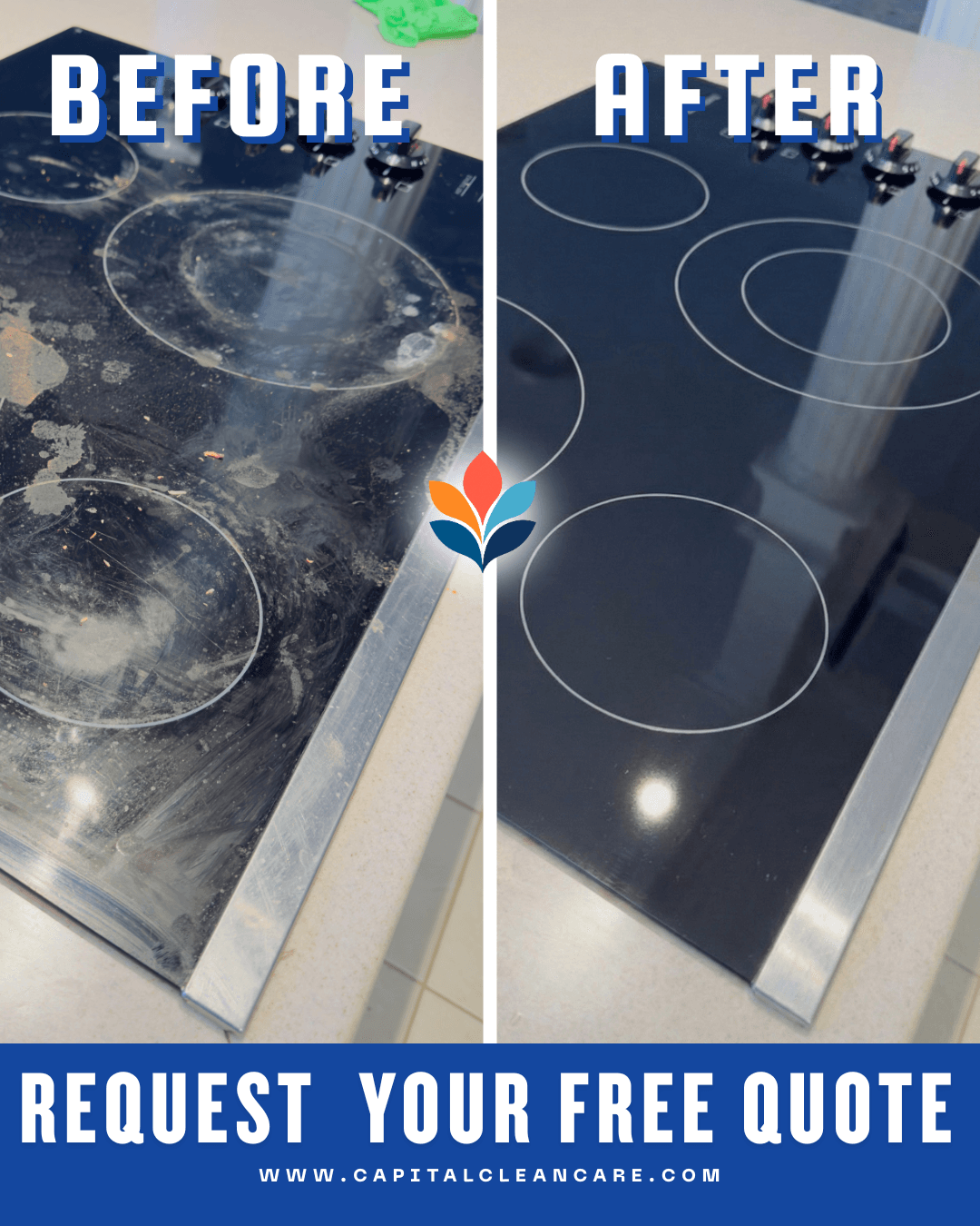 Kitchen stovetop before and after deep cleaning