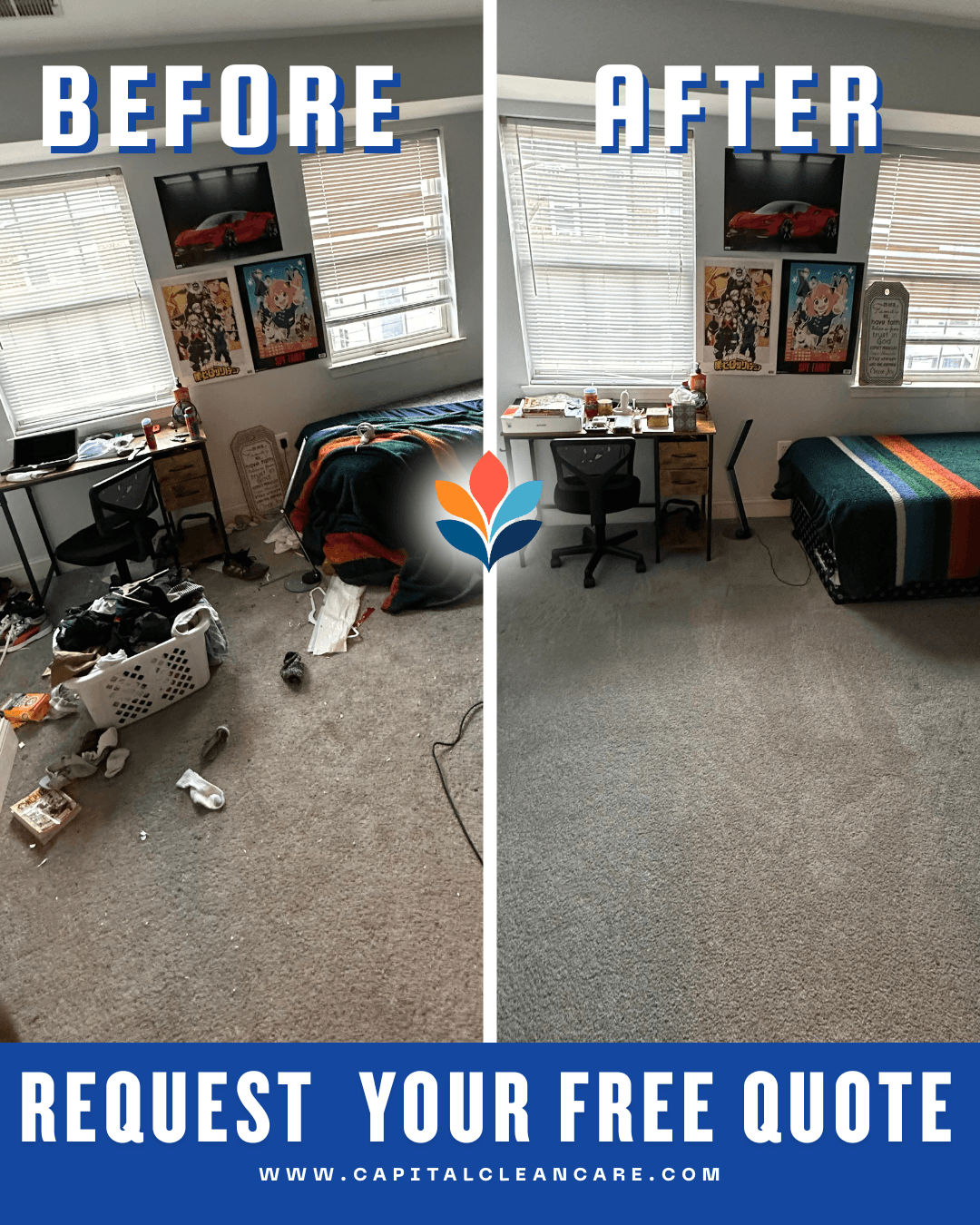 Teen room before and after organizing and cleaning