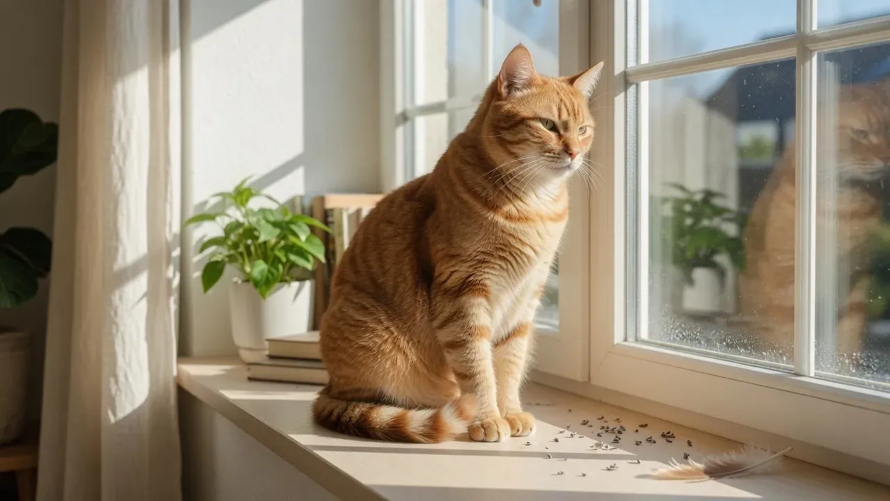 A calm cat breathing easily in a clean, bright home