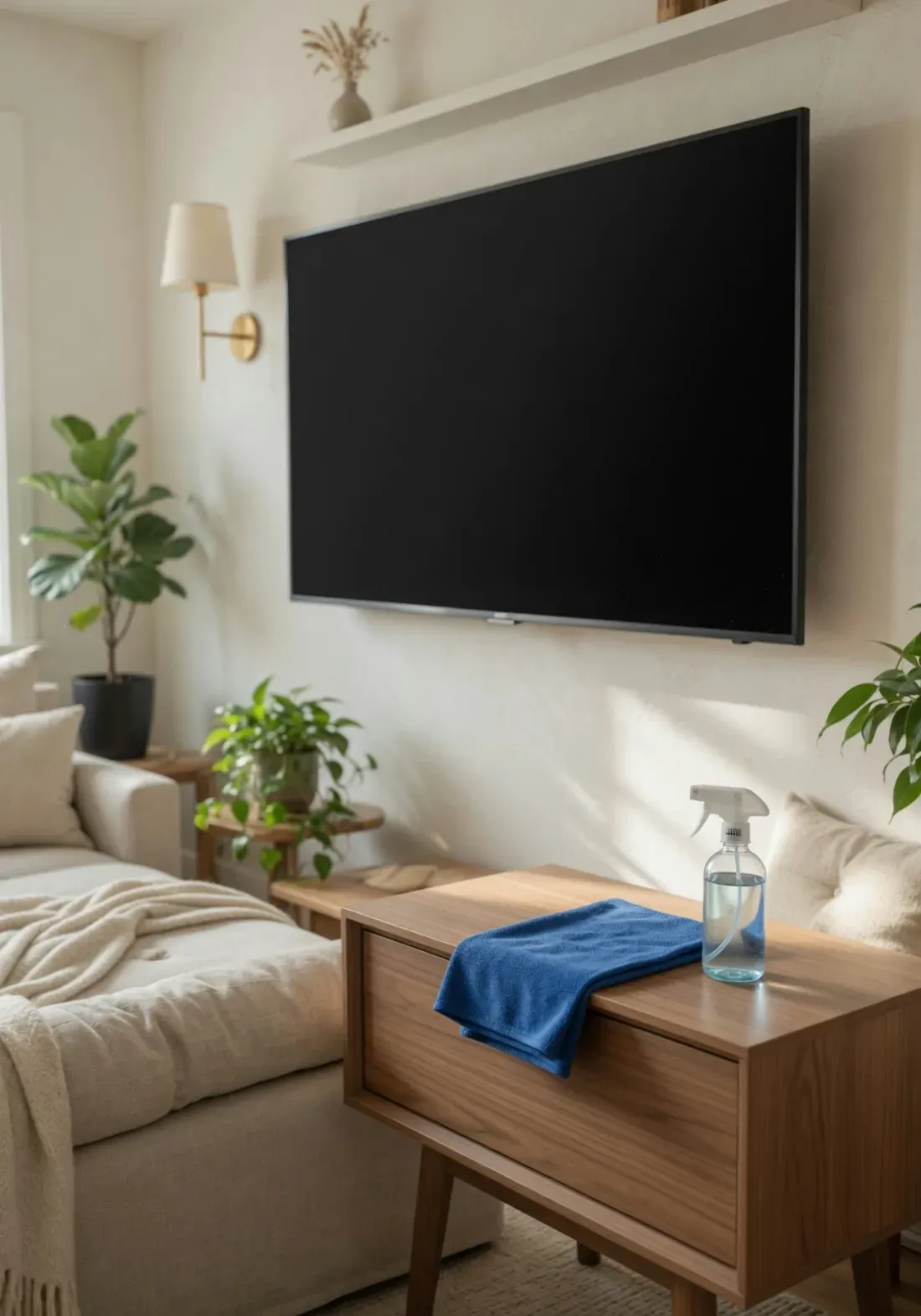 Modern living room with a clean flat-screen LED TV