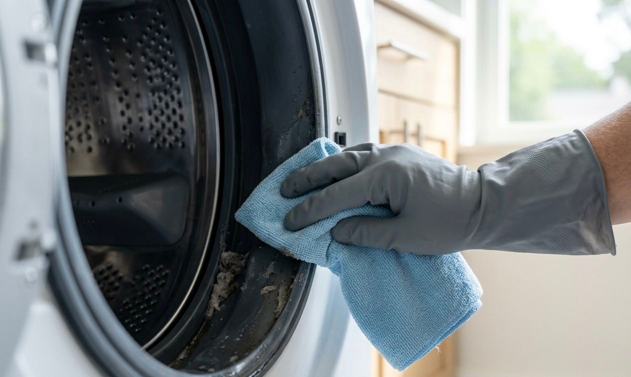 Washing machine being cleaned with eco-friendly products